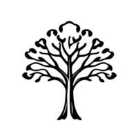 Stylized Black Ink Tree Silhouette with Rounded LeafLike Shapes and Thick Branches on White Background, Ornamental. vector