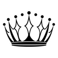 Black and white royal crown emblem with diamondshaped designs, circular accents, and symmetrical, bold elements. vector
