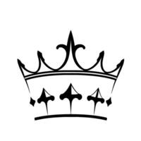 Regal black and white illustration of a stylized crown, featuring ornamental fleurdelis elements and elegant curves, set against a stark white background. vector