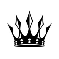 A minimalist, elegant, black and white royal crown with sharp points, stylized gems, and a clean background. vector