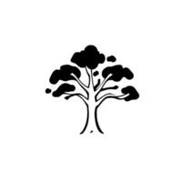 Bold Black Silhouette of a Tree with Rounded Foliage and Delicate Branches Against a Pure White Background, Minimalist . vector