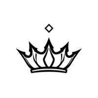 Detailed black and white stylized royal crown emblem, featuring ornate peaks, layered , and a centered diamond shape, set against a stark white backdrop. vector