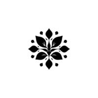Symmetrical Black Floral Motif on White Stylized Leaf Arrangement, Minimalist , Ornamental Pattern. vector