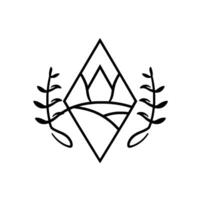 Minimalist Diamond Featuring Mountains, Rolling Hills, and Leafy Branches, Evoking Natures Simplicity. vector