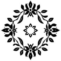 Symmetrical Floral and Leaf Pattern in Black and White, a Circular, Minimalistic Decorative . vector