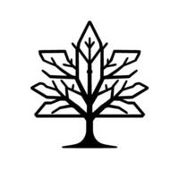 Geometric Black Maple Leaf Tree on White Background Minimalist, Stylized Nature for Logos or Branding. vector