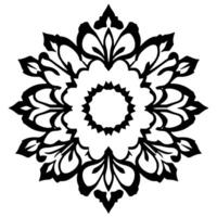 Intricate Black and White Floral Mandala with Detailed Petals and Symmetrical Pattern, Isolated on White. vector