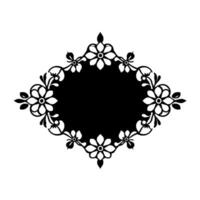 Intricate Black and White Floral Frame An ornamental diamondshaped with delicate flower and leaf motifs surrounding a central black space. vector