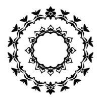 Intricate Black and White Circular Ornamental with Two Concentric Floral Rings, Detailed Symmetry on White Background. vector