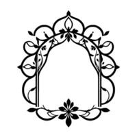 Elegant Black and White Floral Archway Frame with Foliage and Geometric Ornamentation, Isolated on White Background vector