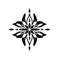 Symmetrical Black and White Floral Mandala with Ornamental LeafShaped Petals Radiating from a Central Point on a White Background. vector