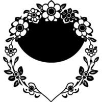Elegant Black White Floral Wreath with Central Negative Space for Text or Imagery, Emphasizing Simplicity and Nature. vector