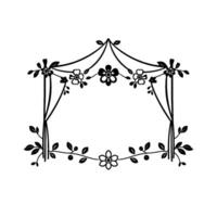 Elegant Black White Floral Frame Intricate of Flowers, Leaves, and Vines in a Symmetrical Border Arrangement. vector