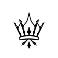 Stylized Black and White Crown Emblem Featuring Sharp Spikes, Diamonds, and Geometric Lines on a White Background. vector