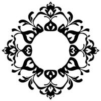Ornate black and white symmetrical floral , a circular decorative frame, elegant and stylized, isolated on white. vector