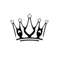 Bold Black and White Crown Minimalist Royal Emblem with Diamond and Heart Accents on White Background. vector