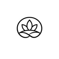 Minimalist Black Line Art Lotus Flower Within a Circle, Representing Harmony and Nature on White. vector