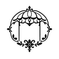 Ornate Black Silhouette of a Floral Archway with a Central Opening, Featuring a Delicate and Victorian Aesthetics. vector