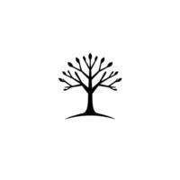 Isolated black silhouette of a stylized tree with symmetrically arranged branches and leaflike shapes on a stark white background. vector
