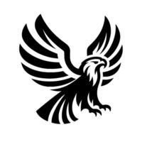 Black and white eagle emblem with outstretched wings in bold geometric style, conveying strength and freedom. vector