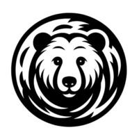 Bold Black White Bear Face in a Circle, Stylized with Geometric Fur Patterns, Friendly Expression. vector