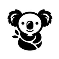 Whimsical Black and White Koala Illustration with Leaf Branch, Smiling Cute, Simple on White Background. vector