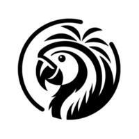 Bold, Black and White Circular Parrot , featuring a stylized macaw head in a minimalist, geometric , set against a clean white background. vector