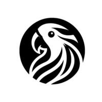 Abstract black and white of a parrot head within a circle, showcasing a minimalist style. vector