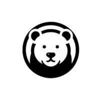 Minimalist Black and White Bear Face in a Circular Frame, Simple and Clean , . vector