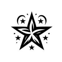 Stylized Black and White Starburst with FivePoint Star, Crescent Moons, and Additional Stars on White Backdrop vector