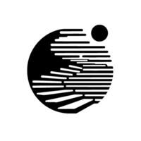 Abstract Minimalist Black and White Composition A Spherical Form with Horizontal Line Patterns and a Circular Element. vector