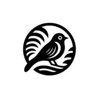 A Minimalist Black and White Silhouette of a Songbird Perched in a Circular Nest of Foliage, Perfect for Designs. vector