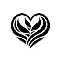 Abstract Black Heart Symbol with Leaflike Elements on a White Background, Modern . vector