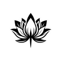 A symmetrical, highcontrast black and white illustration of a stylized lotus flower, showcasing its layers and delicate curves against a stark white background. vector