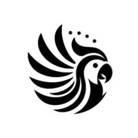 Stylized Black and White Parrot with Feathered Crest and Minimalist Aesthetic on a Blank Canvas. vector