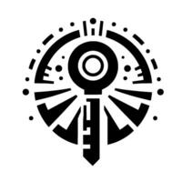 Abstract Black and White Emblem Featuring a Stylized Key within a Circular with Dot and Line Elements. vector