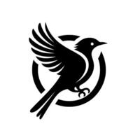 A Bold Black and White Silhouette of a Bird in Flight, Encircled by a Segmented Ring . vector