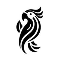 Stylized Black and White Parrot with Curved Lines and Crest on a Clean Background, Representing and Minimalism. vector