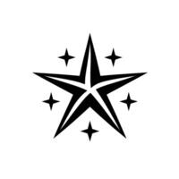 Bold Black White FivePointed Star with Surrounding Smaller Stars Against a Clean White Background. vector