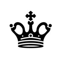 A bold, minimalistic black royal crown with a cross on a stark white background, exuding power and nobility. vector