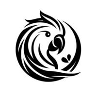 Elegant, monochrome of a parrots head within a circular frame, conveying simplicity and stylized artistry. vector