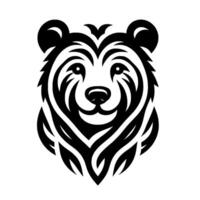 Monochromatic Geometric Bear Head Illustration A stylized black and white artwork featuring a bears face with intricate tribalinspired patterns. vector
