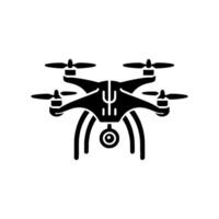 Monochromatic Silhouette of a Modern Drone with Camera, Propellers, and Curved Supports on White Background. vector