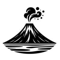 Stylized Black and White Illustration of a Volcano Erupting Smoke with Simple, Composition. vector