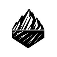 Black and white geometric mountain range with reflection below, minimalist emblem, symmetrical and sharp shapes against white. vector