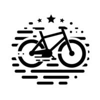 Minimalist Black Bike Silhouette with Speed Lines and Star Accents on White Background Dynamic Bicycle for Adventure and Speed. vector
