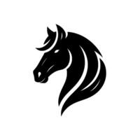 A bold, minimalist silhouette of a horses head, rendered in solid black against a stark white background, emphasizing strength and elegance. vector