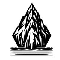 Abstract Black and White Mountain Illustration with Sharp Angles and Water Lines, Minimalist Geometric vector