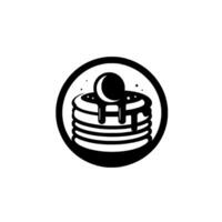 Monochrome Stack of Pancakes with Drizzled Syrup and Crescent Moon in a Circular Frame, Representing a Breakfast . vector