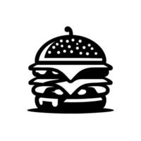 Stylized Black and White Burger with DotTextured Bun, Cheese, and Silhouette Layers. vector